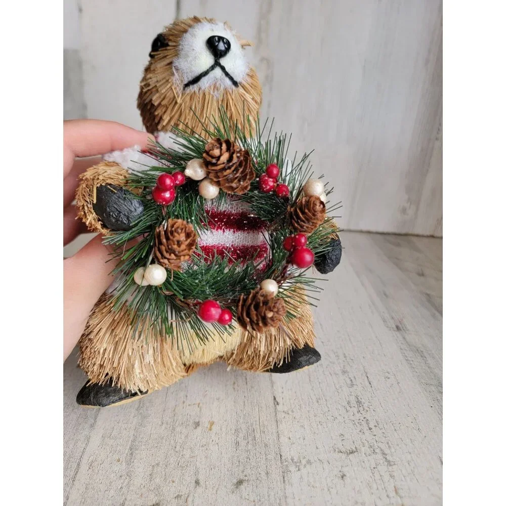 pier 1 Bristle brush squirrel sweater wreath unique home decor Xmas animal winte